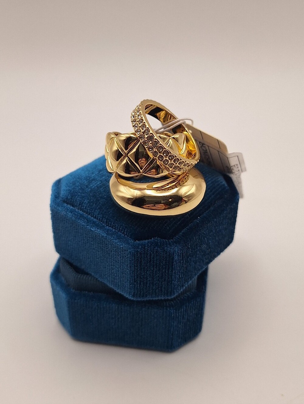 Nordstrom Size 9 Gold Tone Statement Ring Set Rhinestone Stackable 3 Pc